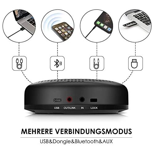  [아마존베스트]eMeet Bluetooth conference speaker - USB hands-free kit for 5-10 people, speakerphone 360° voice recognition, with dongle, for zoom, Skype, VoIP communication PC, Skype for busines