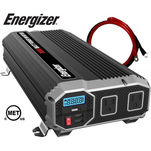  ENERGIZER 2000 Watt 12V Power Inverter, Dual 110V AC Outlets, Automotive Back Up Power Supply Car Inverter, Converts 120 Volt AC with 2 USB ports 2.4A Each