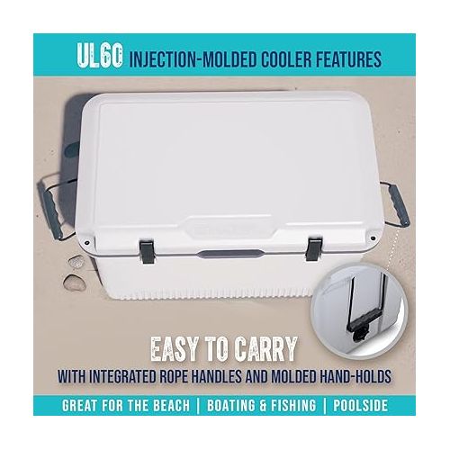  ENGEL 60 QT Ultra-Light Injection Molded Cooler - Ice Chest Keeps Ice up to 7 Days - Large Cooler Includes Wire Basket, Divider and Built-in Bottle Opener