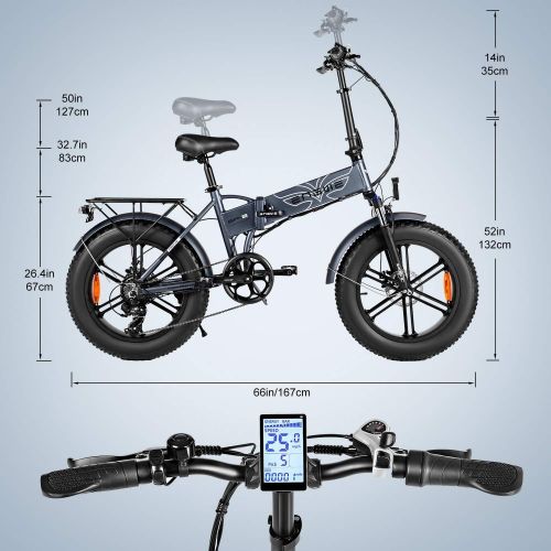  ENGWE 750W Folding Electric Bike for Adults 20 4.0 Fat Tire Mountain Beach Snow Bicycles Aluminum Electric Scooter 7 Speed Gear E-Bike with Detachable Lithium Battery 48V12.8A Up t