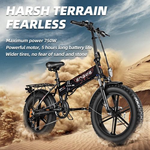  ENGWE 750W Folding Electric Bike for Adults 20 4.0 Fat Tire Mountain Beach Snow Bicycles Aluminum Electric Scooter 7 Speed Gear E-Bike with Detachable Lithium Battery 48V12.8A Up t