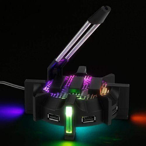  ENHANCE Pro Gaming Mouse Bungee Cable Holder with 4 Port USB Hub - 7 LED Color Modes with RGB Lighting - Wire & Cord Management Support for Improved Accuracy, Stabilized Design for