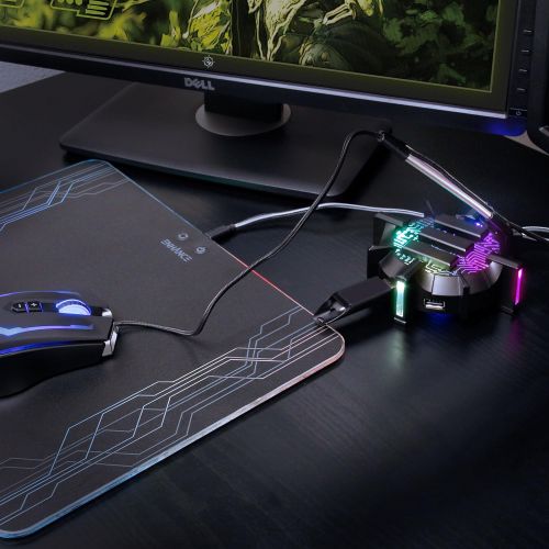  ENHANCE Pro Gaming Mouse Bungee Cable Holder with 4 Port USB Hub - 7 LED Color Modes with RGB Lighting - Wire & Cord Management Support for Improved Accuracy, Stabilized Design for