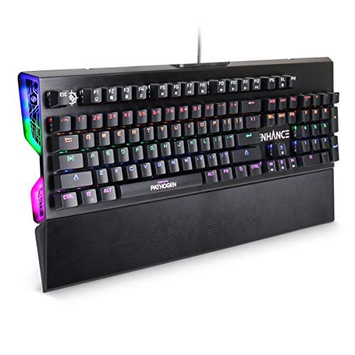  ENHANCE Pathogen Optical Blue Switch Mechanical Keyboard - Gaming Keyboard with Super Fast 0.2ms Response, Water & Dust Resistant, NKRO & Anti-Ghosting, Removable Wrist Rest, Rainb