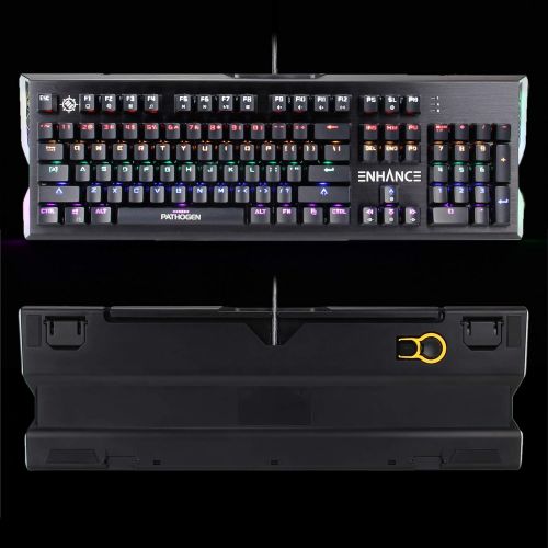  ENHANCE Pathogen Optical Blue Switch Mechanical Keyboard - Gaming Keyboard with Super Fast 0.2ms Response, Water & Dust Resistant, NKRO & Anti-Ghosting, Removable Wrist Rest, Rainb