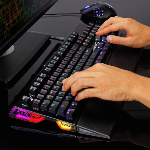  ENHANCE Pathogen Optical Blue Switch Mechanical Keyboard - Gaming Keyboard with Super Fast 0.2ms Response, Water & Dust Resistant, NKRO & Anti-Ghosting, Removable Wrist Rest, Rainb