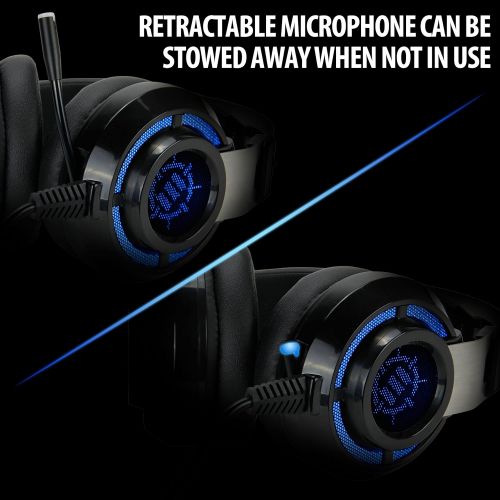  ENHANCE Scoria Gaming Headset for Computer & PS4 with USB 7.1 Surround Sound , Interactive Bass Vibration , Adjustable LED Lighting , In-Line Controls & Retractable Microphone - Te