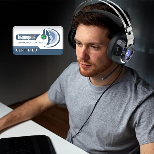  ENHANCE Scoria Gaming Headset for Computer & PS4 with USB 7.1 Surround Sound , Interactive Bass Vibration , Adjustable LED Lighting , In-Line Controls & Retractable Microphone - Te