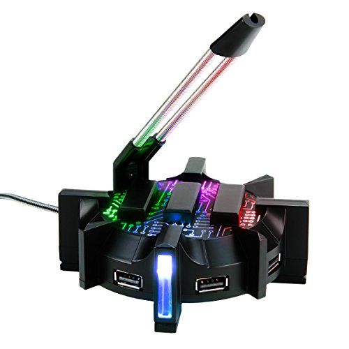  ENHANCE Pro Gaming Mouse Bungee Cable Holder with 4 Port USB Hub - 7 LED Color Modes with RGB Lighting - Wire & Cord Management Support for Improved Accuracy, Stabilized Design for