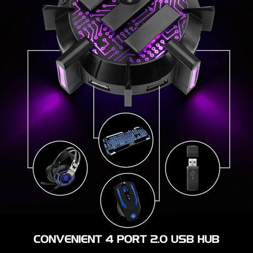  ENHANCE Pro Gaming Mouse Bungee Cable Holder with 4 Port USB Hub - 7 LED Color Modes with RGB Lighting - Wire & Cord Management Support for Improved Accuracy, Stabilized Design for
