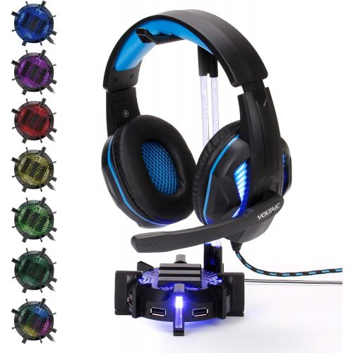  [아마존베스트]ENHANCE Gaming Headset Stand Headphone Holder with 4 Port USB Hub, Customizable LED Lighting, Flexible Acrylic Neck - Universal Hanger with Weighted Base for Home Work Station Orga