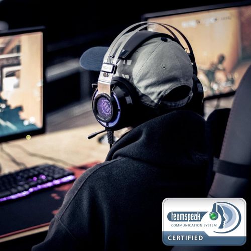  ENHANCE Scoria Gaming Headset for Computer & PS4 with USB 7.1 Surround Sound , Interactive Bass Vibration , Adjustable LED Lighting , In-Line Controls & Retractable Microphone - Te