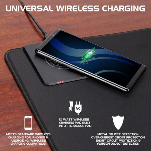  ENHANCE PowerUP Wireless Charging Mouse Pad + Gaming Mouse Bundle - XXL Extended Fabric Mat with Anti-Fray Stitching & Programmable RGB Mouse - Compatible with Qi Wireless Enabled