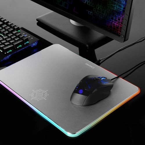  ENHANCE Extra Large LED Gaming Mouse Pad - Hard XXL Desk Mat with 7 RGB Color Modes, High Speed Tracking Surface, Recessed Lighting Controls & Transparent Decals - Extended Pad (29