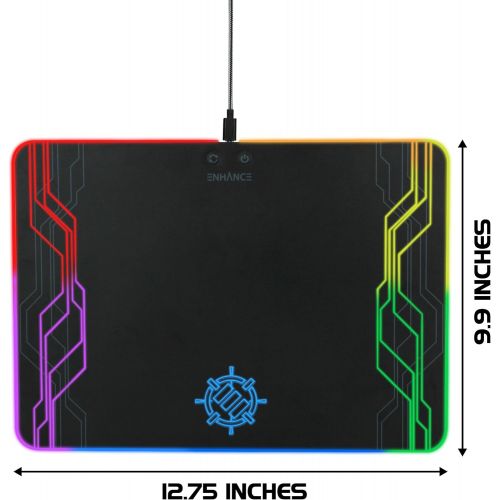  ENHANCE Extra Large LED Gaming Mouse Pad - Hard XXL Desk Mat with 7 RGB Color Modes, High Speed Tracking Surface, Recessed Lighting Controls & Transparent Decals - Extended Pad (29