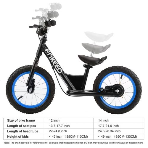  ENKEEO 14 12 inches Sport Balance Bike No Pedal Control Walking Bicycle Transitional Cycling Training Rubber Tires, Adjustable Seat Upholstered Handlebars Kids Toddlers