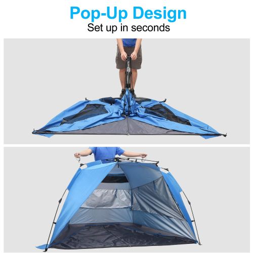  ENKEEO Pop Up Beach Tent, Automatic Easy Set Up Family Tent Instant Sun Shelter, with UPF 50 Plus Sun Protection, Full Privacy Door & Sitting Mat and Carry Bag for Outdoor Camping,