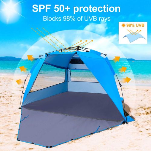  ENKEEO Pop Up Beach Tent, Automatic Easy Set Up Family Tent Instant Sun Shelter, with UPF 50 Plus Sun Protection, Full Privacy Door & Sitting Mat and Carry Bag for Outdoor Camping,