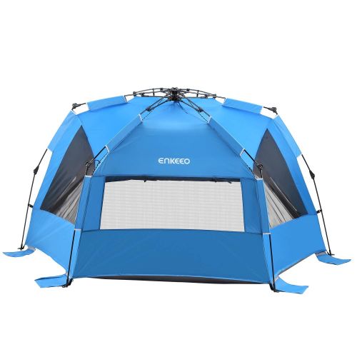  ENKEEO Pop Up Beach Tent, Automatic Easy Set Up Family Tent Instant Sun Shelter, with UPF 50 Plus Sun Protection, Full Privacy Door & Sitting Mat and Carry Bag for Outdoor Camping,