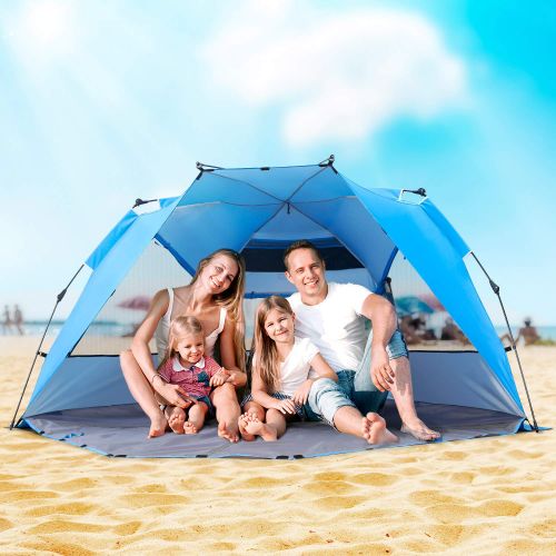  ENKEEO Pop Up Beach Tent, Automatic Easy Set Up Family Tent Instant Sun Shelter, with UPF 50 Plus Sun Protection, Full Privacy Door & Sitting Mat and Carry Bag for Outdoor Camping,