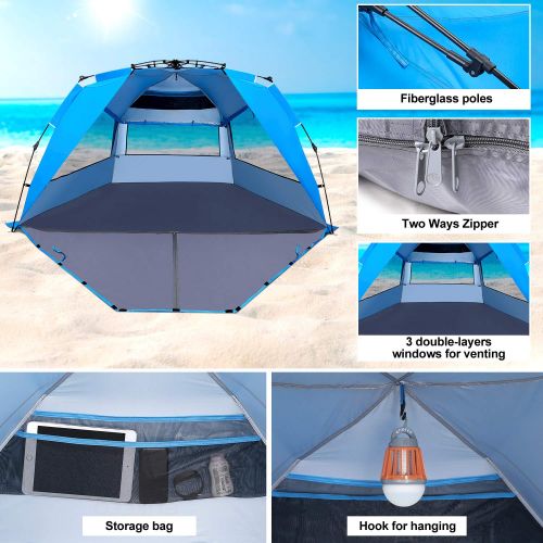  ENKEEO Pop Up Beach Tent, Automatic Easy Set Up Family Tent Instant Sun Shelter, with UPF 50 Plus Sun Protection, Full Privacy Door & Sitting Mat and Carry Bag for Outdoor Camping,