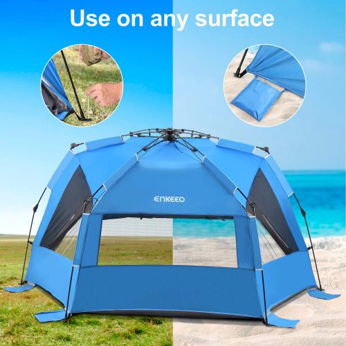  ENKEEO Pop Up Beach Tent, Automatic Easy Set Up Family Tent Instant Sun Shelter, with UPF 50 Plus Sun Protection, Full Privacy Door & Sitting Mat and Carry Bag for Outdoor Camping,