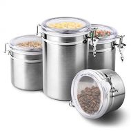 4-Piece Stainless Steel Airtight Canister Set, ENLOY Food Storage Container for Kitchen Counter, Tea, Sugar, Coffee, Caddy, Flour Canister with Clear Acrylic Lid n Locking Clamp Up