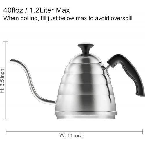  Gooseneck Pour Over Coffee Kettle, ENLOY Coffee Kettle Use for Drip Coffee and Tea 40oz/1.2L, Stainless Steel Pour Over Kettle with Fixed Thermometer for Exact Temperature