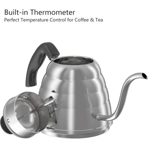  Gooseneck Pour Over Coffee Kettle, ENLOY Coffee Kettle Use for Drip Coffee and Tea 40oz/1.2L, Stainless Steel Pour Over Kettle with Fixed Thermometer for Exact Temperature