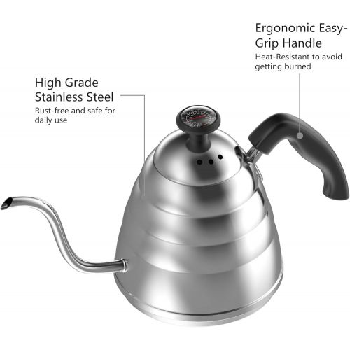  Gooseneck Pour Over Coffee Kettle, ENLOY Coffee Kettle Use for Drip Coffee and Tea 40oz/1.2L, Stainless Steel Pour Over Kettle with Fixed Thermometer for Exact Temperature