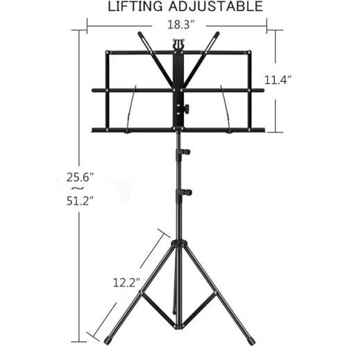  2-in- 1 Music Stand Portable Folding Sheet Music Stand Adjustable Music Sheet Clip Professional Music Sheet Holder with Carry Bag (Pack of 1)