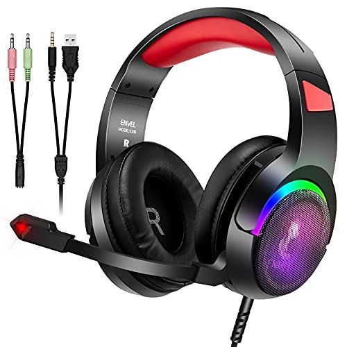  Gaming Headset with Mic for PC,PS4/PS5,Xbox One,ENVEL Over-Ear Headphones with Volume Control RGB LED Light Cool Stereo,Noise Reduction for Laptops,Smartphone,Computer