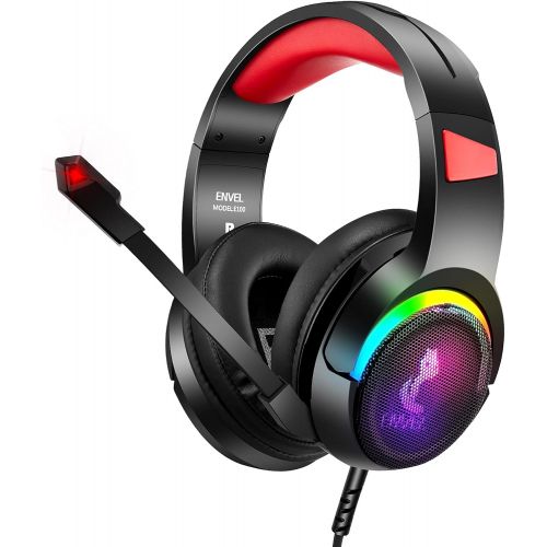  Gaming Headset with Mic for PC,PS4/PS5,Xbox One,ENVEL Over-Ear Headphones with Volume Control RGB LED Light Cool Stereo,Noise Reduction for Laptops,Smartphone,Computer