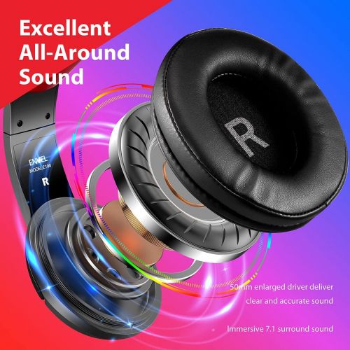  Gaming Headset with Mic for PC,PS4/PS5,Xbox One,ENVEL Over-Ear Headphones with Volume Control RGB LED Light Cool Stereo,Noise Reduction for Laptops,Smartphone,Computer