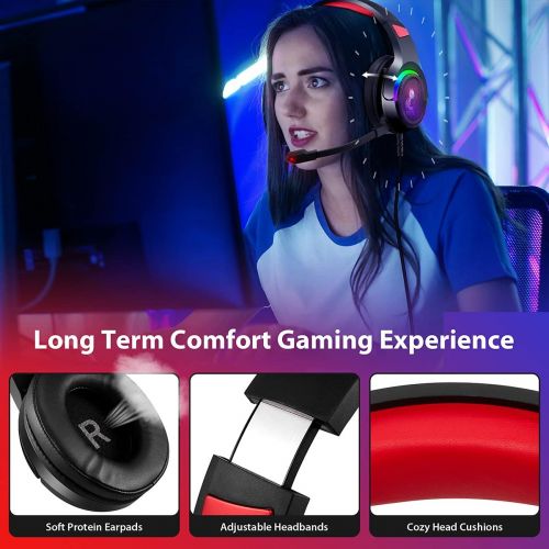  Gaming Headset with Mic for PC,PS4/PS5,Xbox One,ENVEL Over-Ear Headphones with Volume Control RGB LED Light Cool Stereo,Noise Reduction for Laptops,Smartphone,Computer