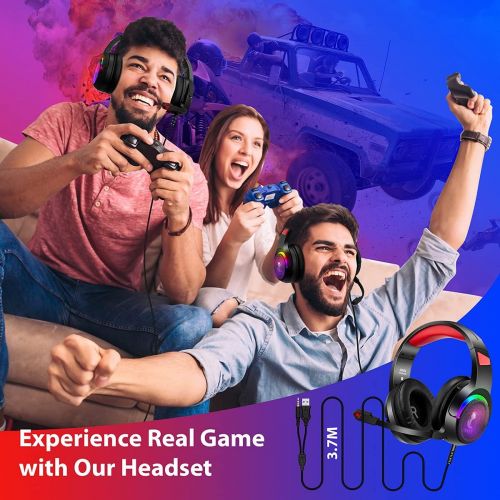  Gaming Headset with Mic for PC,PS4/PS5,Xbox One,ENVEL Over-Ear Headphones with Volume Control RGB LED Light Cool Stereo,Noise Reduction for Laptops,Smartphone,Computer