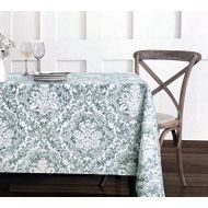 ENVOGUE Fabric Tablecloth 60 x 102 Inches Victorian Floral Scroll Medallion Pattern in Gray/Green on White Home 100% Cotton