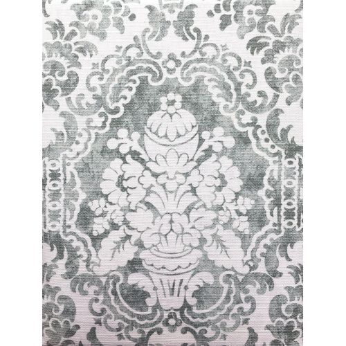  ENVOGUE Fabric Tablecloth 60 x 102 Inches Victorian Floral Scroll Medallion Pattern in Gray/Green on White Home 100% Cotton