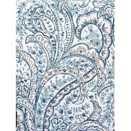 ENVOGUE Tablecloth Fabric Floral Paisley Medallion Pattern in Shades of Blue and Beige on White, 100% Cotton, Home - 60 Inches by 120 Inches