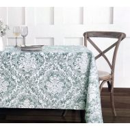 ENVOGUE Fabric Tablecloth 60 x 84 Inches Victorian Floral Scroll Medallion Pattern in Gray/Green on White Home 100% Cotton