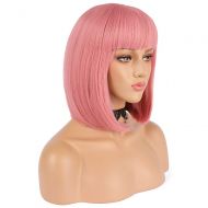 ENilecor eNilecor Short Bob Hair Wigs 12 Straight with Flat Bangs Synthetic Colorful Cosplay Daily Party Wig for...