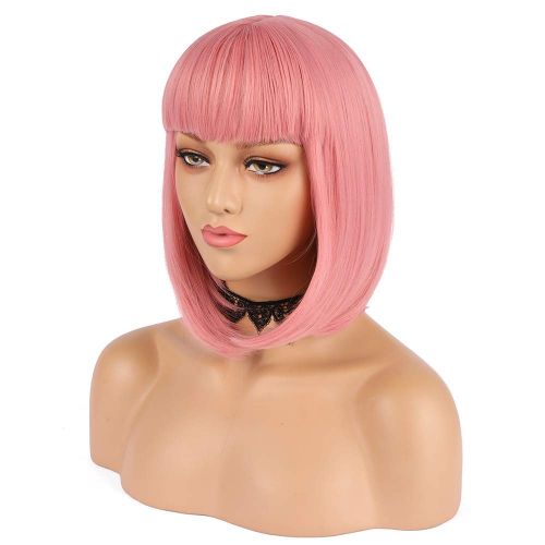 ENilecor eNilecor Short Bob Hair Wigs 12 Straight with Flat Bangs Synthetic Colorful Cosplay Daily Party Wig for...
