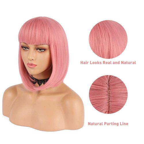  ENilecor eNilecor Short Bob Hair Wigs 12 Straight with Flat Bangs Synthetic Colorful Cosplay Daily Party Wig for...