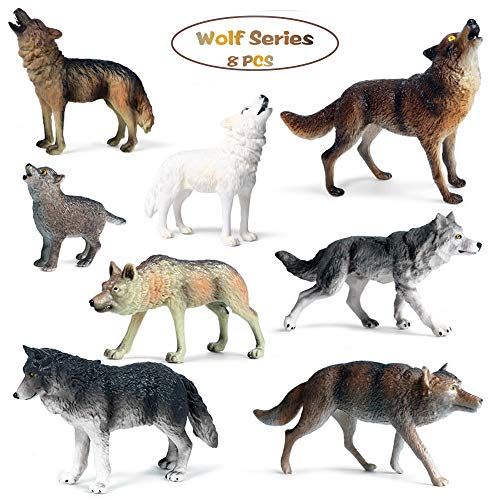  EOIVSH 8 PCS Wild Animal Wolf Toys, Realistic Forest Animal Wolf Figures Toy Set, Educational Preschool Wolf Playset Model Figurines for Collection, Gift, Cake Topper