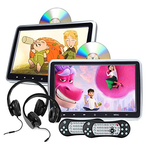  2022 Universal Vehicle Headrest Monitor, Eonon Portable Headrest DVD Player for Kids with Dual Screen, Built-in HDMI Input, Support USB/SD/Touch Buttons, Fast Installation 10.1 Inc