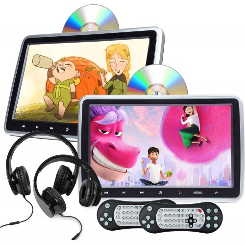  2022 Universal Vehicle Headrest Monitor, Eonon Portable Headrest DVD Player for Kids with Dual Screen, Built-in HDMI Input, Support USB/SD/Touch Buttons, Fast Installation 10.1 Inc