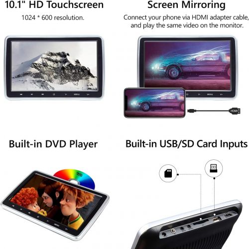  [아마존베스트]Eonon 2021 10.1 Inch DVD Player Headrest DVD Player Car DVD Player Dual Universal Vehicle Headrest Monitor Portable DVD Player for Kids Touch Screen Headrest DVD Player Digital Touch But