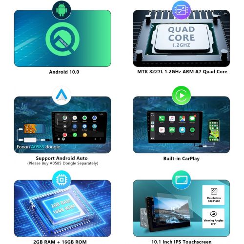  [아마존베스트]2021 Double Din Car Stereo,Android 10 Radio with Bluetooth 4.0,Built-in DSP, Eonon 10.1 Inch Car Radio with IPS Screen Car Stereo Support WiFi/Fast Boot/Backup Camera(NO DVD/CD)-GA