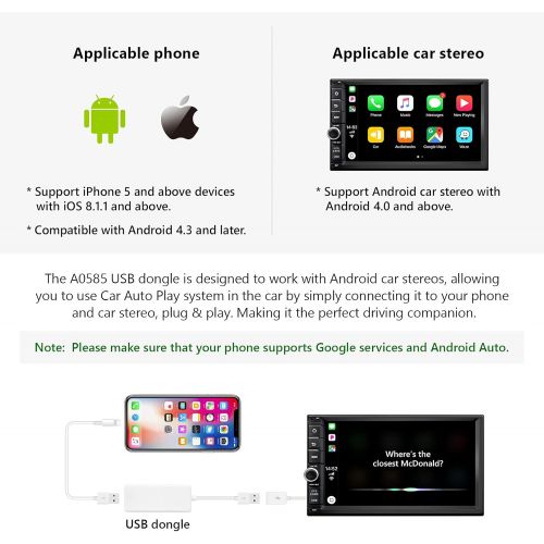  Eonon A0585 USB Dongle Android Auto and Car Play Autoplay for Eonon Android 10/ 8.0/8.1/9.0 Car Radio GA93 Car Stereo and GA9465,GA9480A,GA9453,GA9463,GA9451,GA9449 Etc.