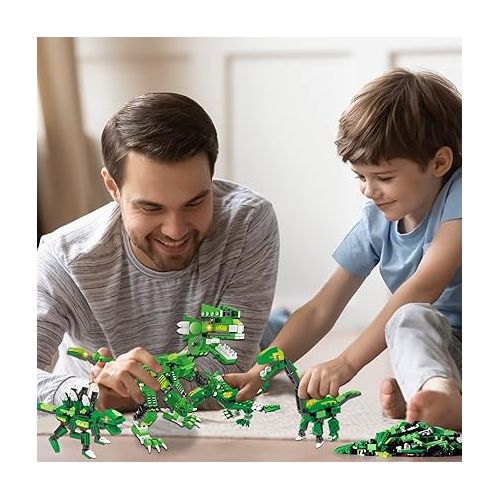  EP EXERCISE N PLAY 876 Pcs Dinosaurs Building Blocks Toys Set, 8 in 1 Super Three-Headed Dino Toy with Storage Bucket, Best Gift for Boys and Kids Aged 5+